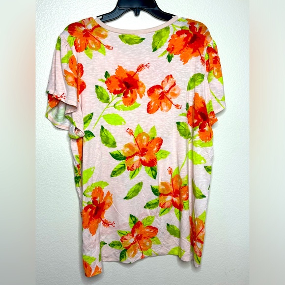 LulaRoe Orange Floral Short Sleeve Top - Picture 2 of 4